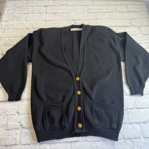 Vintage Delia McKain Navy VNeck Cardigan w/Gold Buttons. Made in the USA. Size S